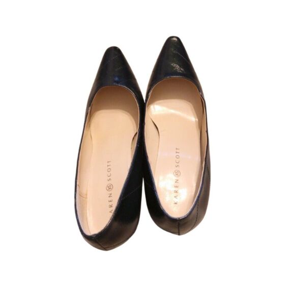 Karen Scott Black Heels Women's 9M Black Leather Pointed Toe Corporate Core - Picture 3 of 7